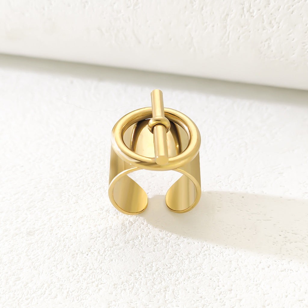 Bague ouverte à boucle OT en acier inoxydable plaqué or 18K – design large personnalisable, style hip-hop tendance pour homme et femme
