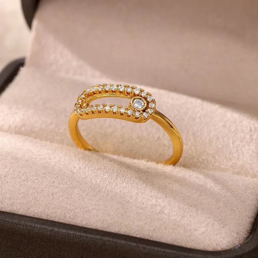 Bague Plaquée Or 18K avec Zircons  Anneau Ouvert en Acier Anti-ternissement