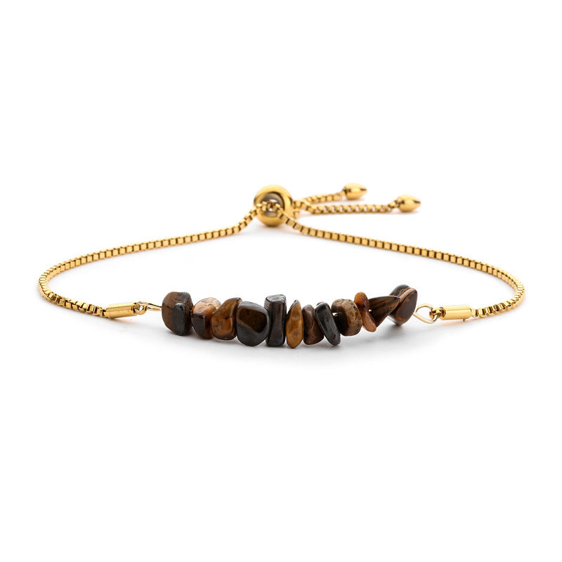 Bracelet pierres naturelles brutes  Acier inoxydable doré ajustable | Bijou énergétique & spirituel femme