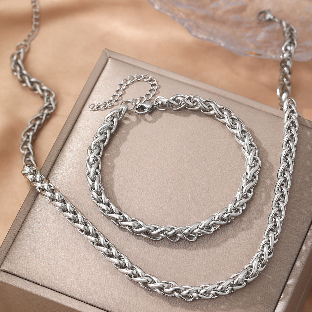 Parure Collier et Bracelet en Acier Inoxydable Doré  Maille Torsadée Unisexe