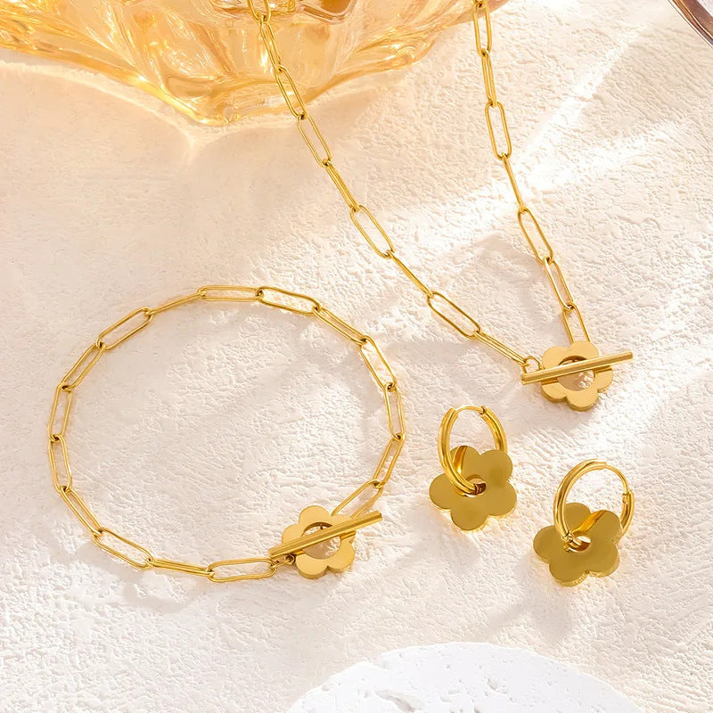Flower Hoop   Set Collier, Bracelet & Boucles  A cier inoxydable Dorés