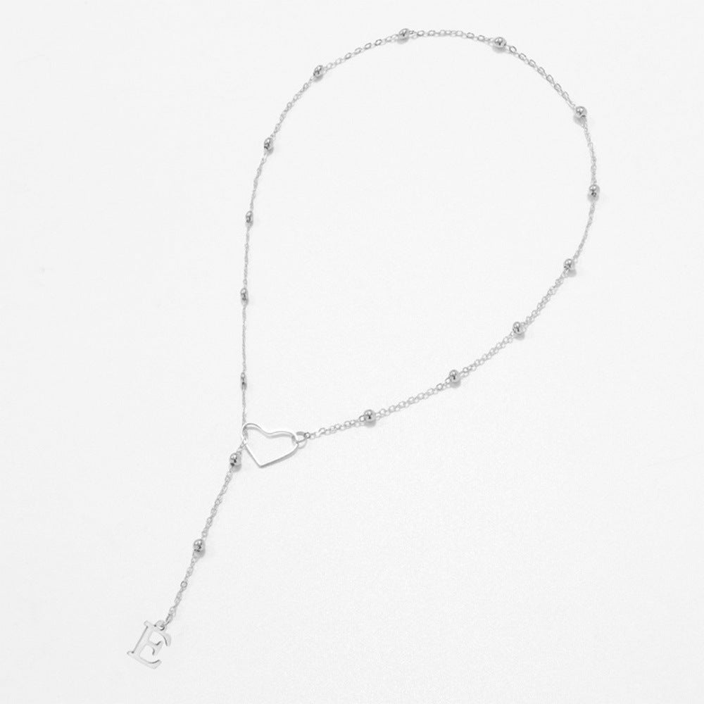 Collier Lettre Personnalisée  Acier Inoxydable Doré avec Cœur & Perles