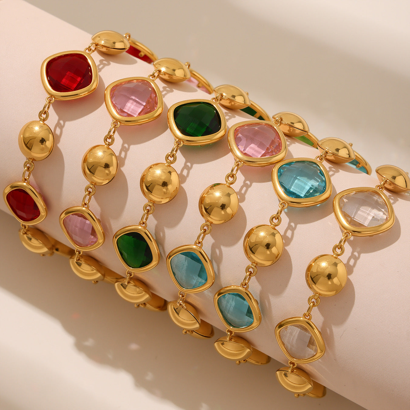 Bracelet  Doré Enigma Super Flash Verre Tchèque & Acier Inoxydable 18K