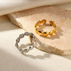 Bague femme ajustable pastilles rondes  Acier inoxydable plaqué or ou argent