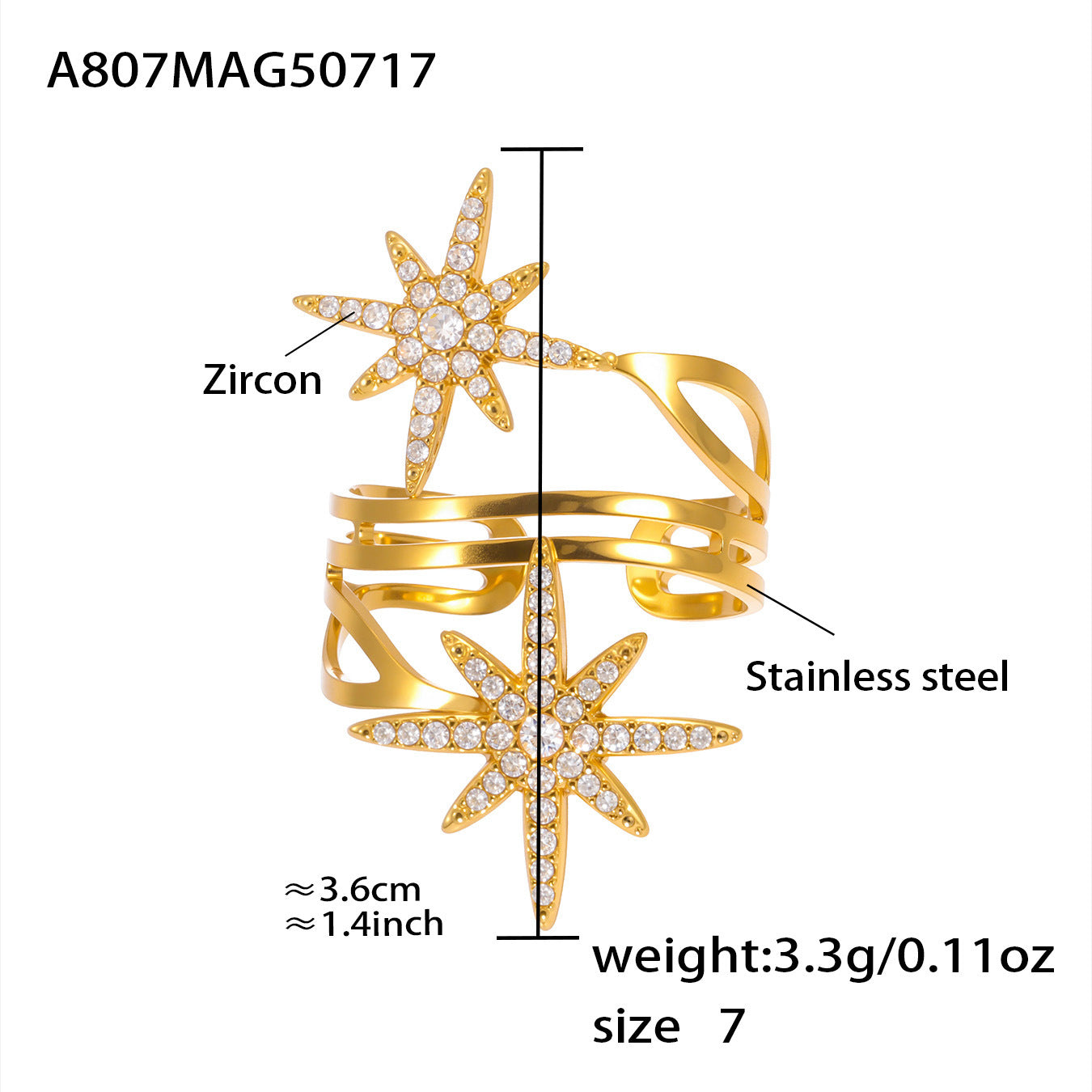 Bagues dorées Acier Inoxydable Taille Ajustable