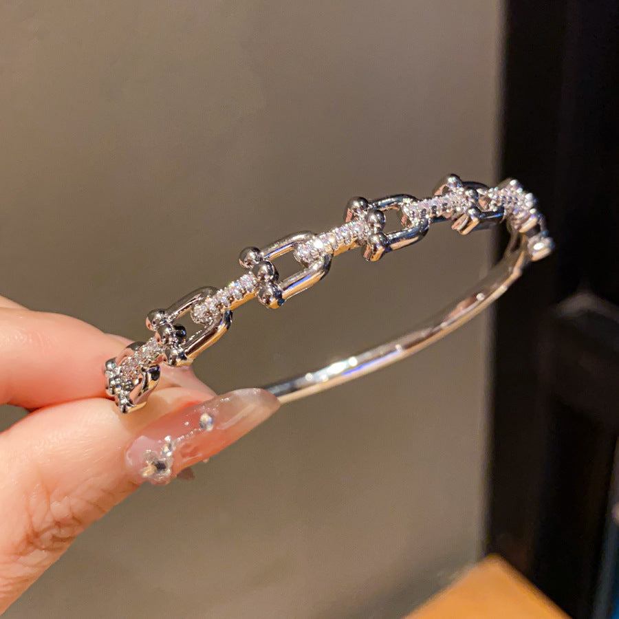 Bracelet Femme en Acier Inoxydable – Plaqué Or 18K avec Zircons Étincelants