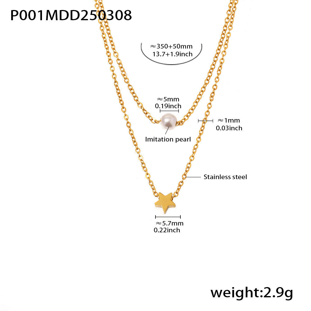 Collier Double Rang Perle & Étoile – Acier Argenté ou Doré Hypoallergénique