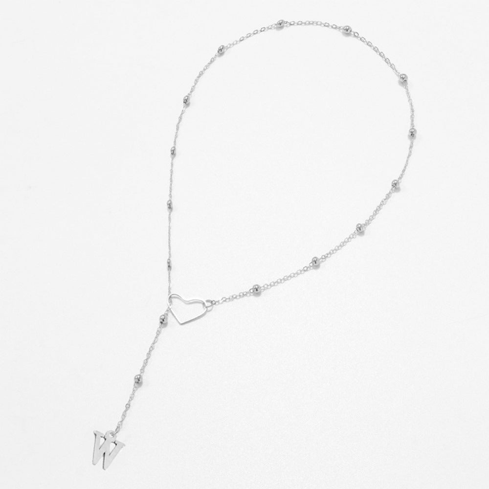 Collier Lettre Personnalisée  Acier Inoxydable Doré avec Cœur & Perles