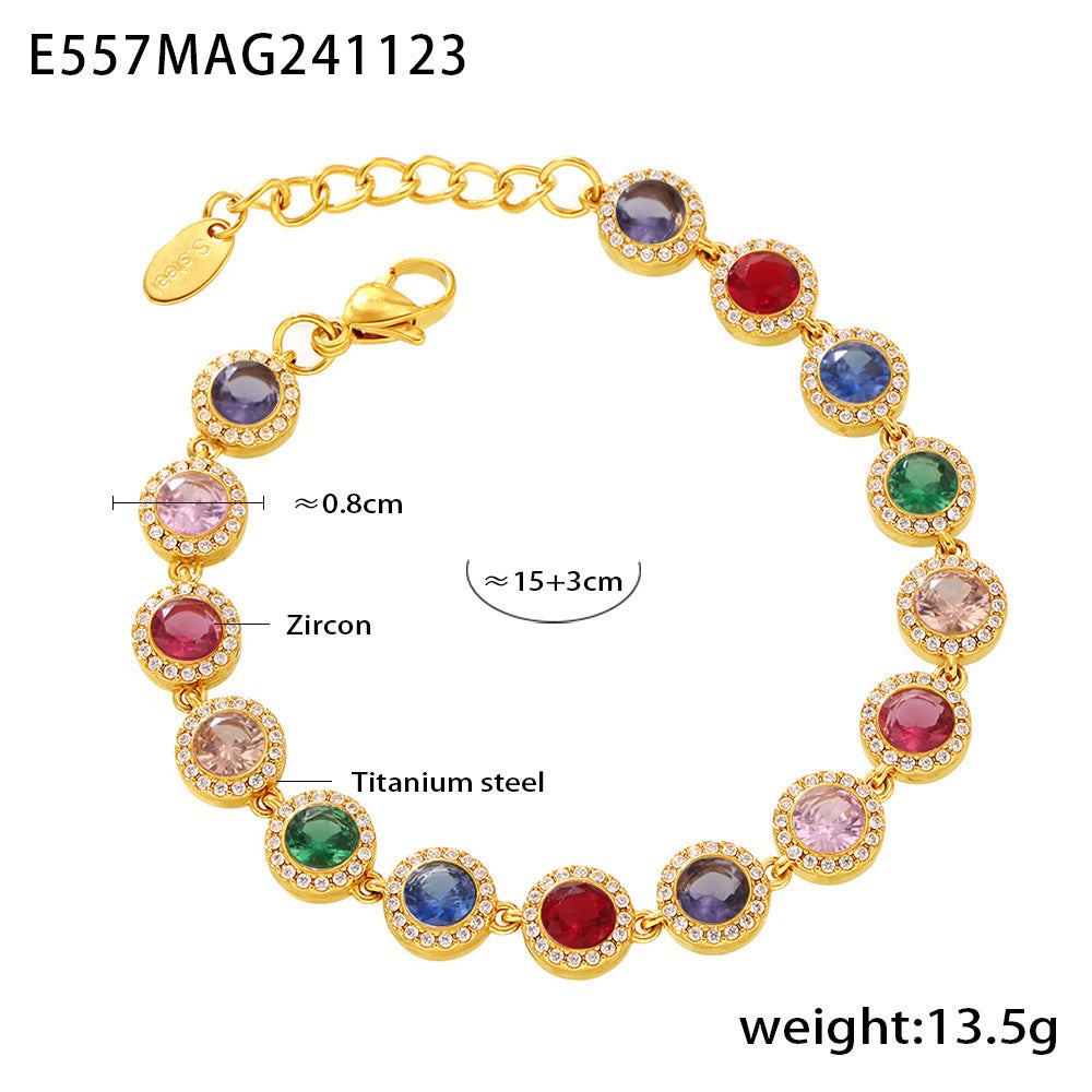 Ensemble Mystery Love  Collier & Bracelet Dorés en Acier Inoxydable et Zircons Colorés