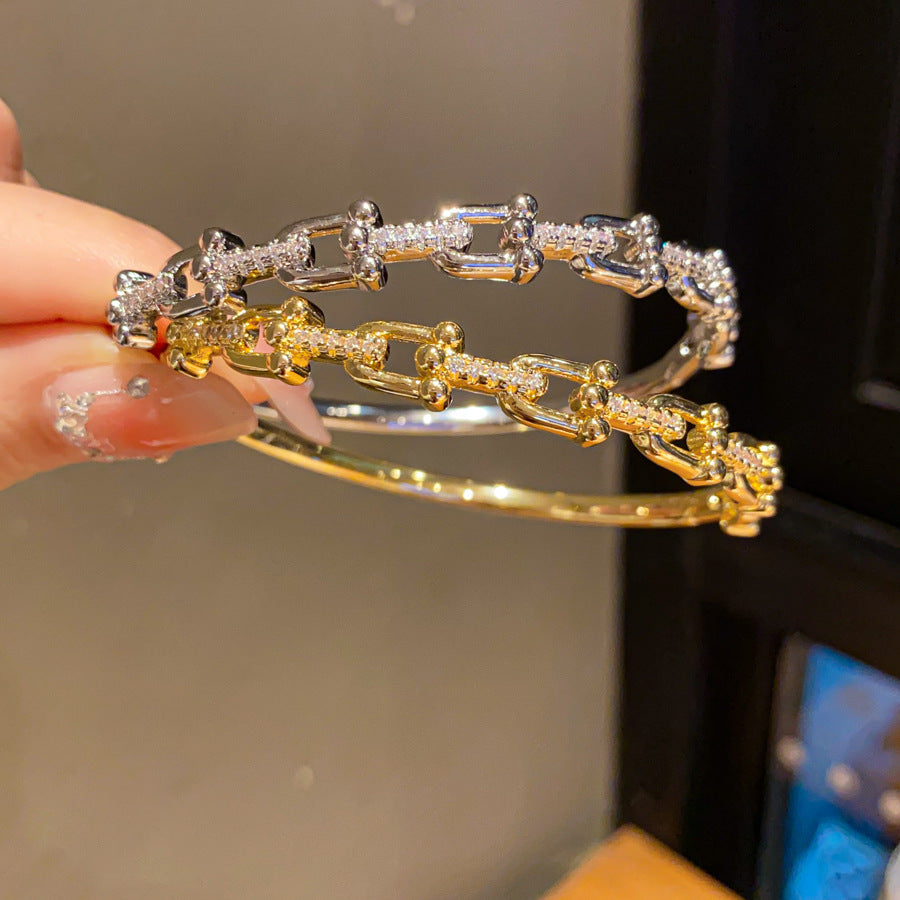 Bracelet Femme en Acier Inoxydable – Plaqué Or 18K avec Zircons Étincelants