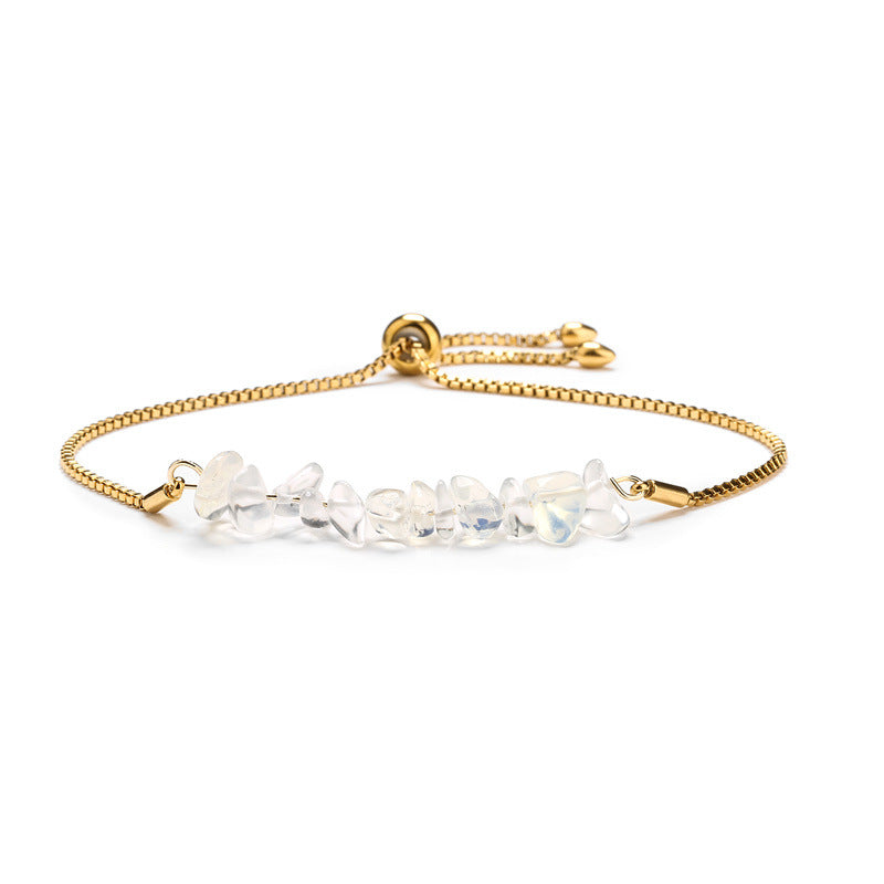 Bracelet pierres naturelles brutes  Acier inoxydable doré ajustable | Bijou énergétique & spirituel femme