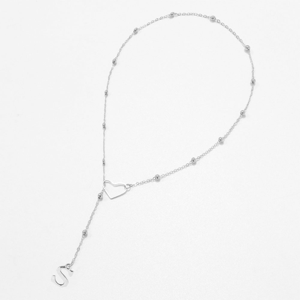 Collier Lettre Personnalisée  Acier Inoxydable Doré avec Cœur & Perles