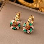 Parure Bijoux Femme  Collier & Boucles Dorés avec Motif Floral en Émail