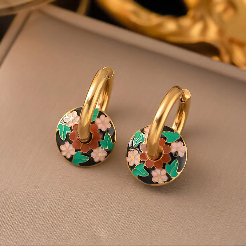 Parure Bijoux Femme  Collier & Boucles Dorés avec Motif Floral en Émail