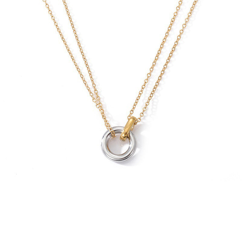 Collier Femme Double Anneaux  Chaîne Dorée & Argentée Style Luxe Minimaliste