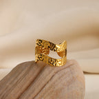 Bague femme martelée large ouverte  Acier inoxydable plaqué or ou argent