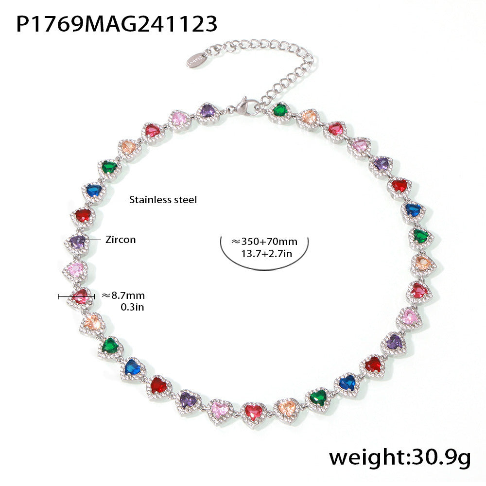 Ensemble Mystery Love  Collier & Bracelet Dorés en Acier Inoxydable et Zircons Colorés