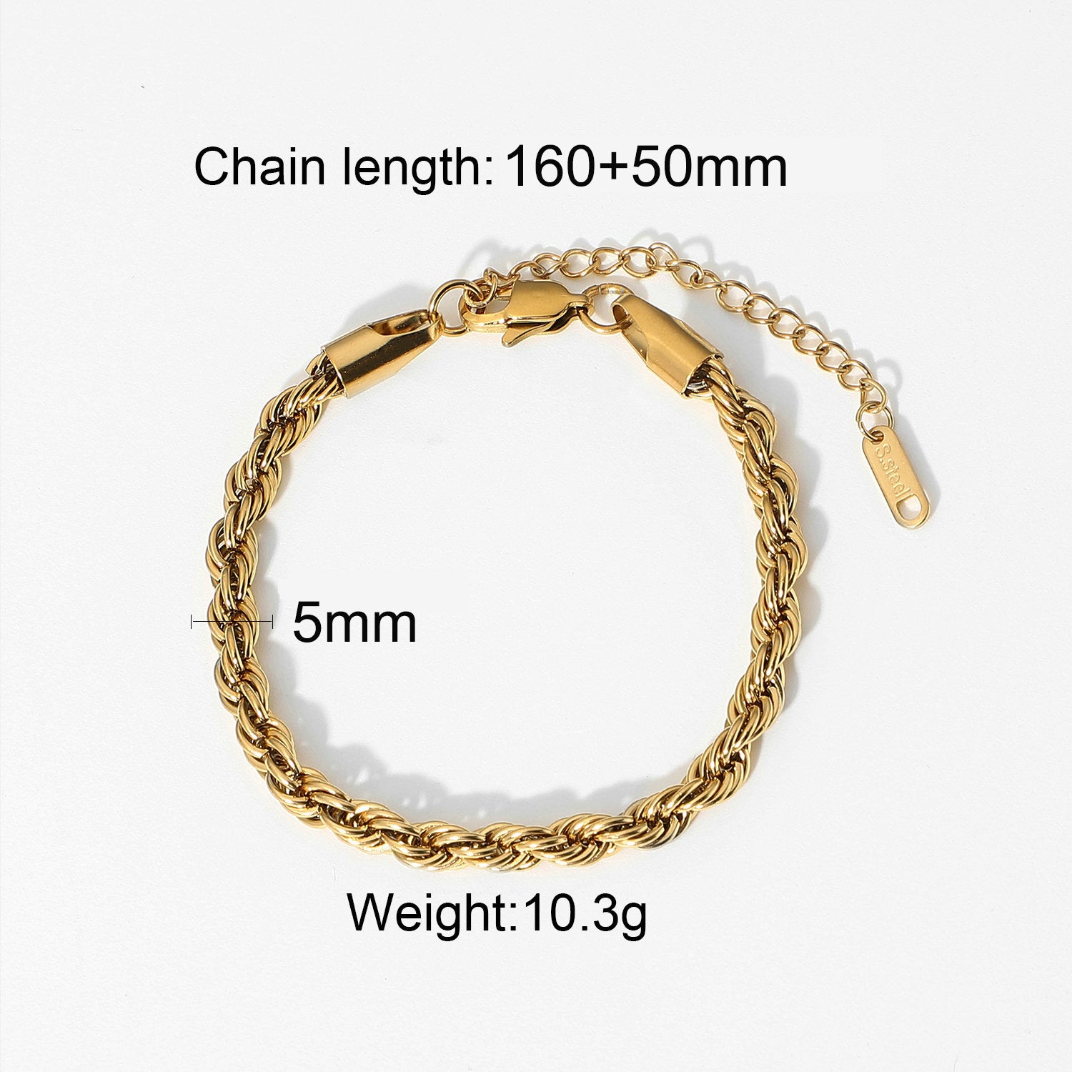 Bracelet Torsadé en Acier Inoxydable   Chaîne Dorée Unisexe