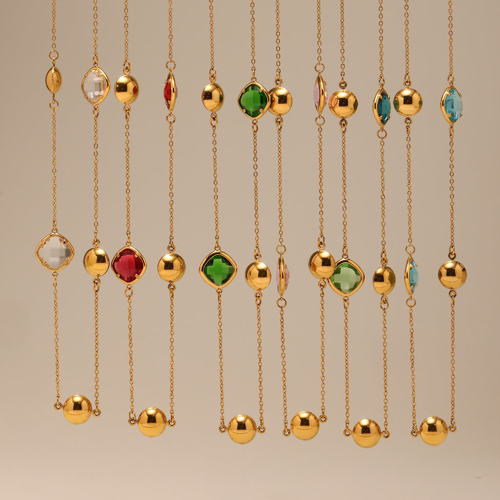 Collier Long Doré Enigma Super Flash  Verre Tchèque & Acier Inoxydable 18K