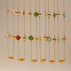 Collier Long Doré Enigma Super Flash  Verre Tchèque & Acier Inoxydable 18K