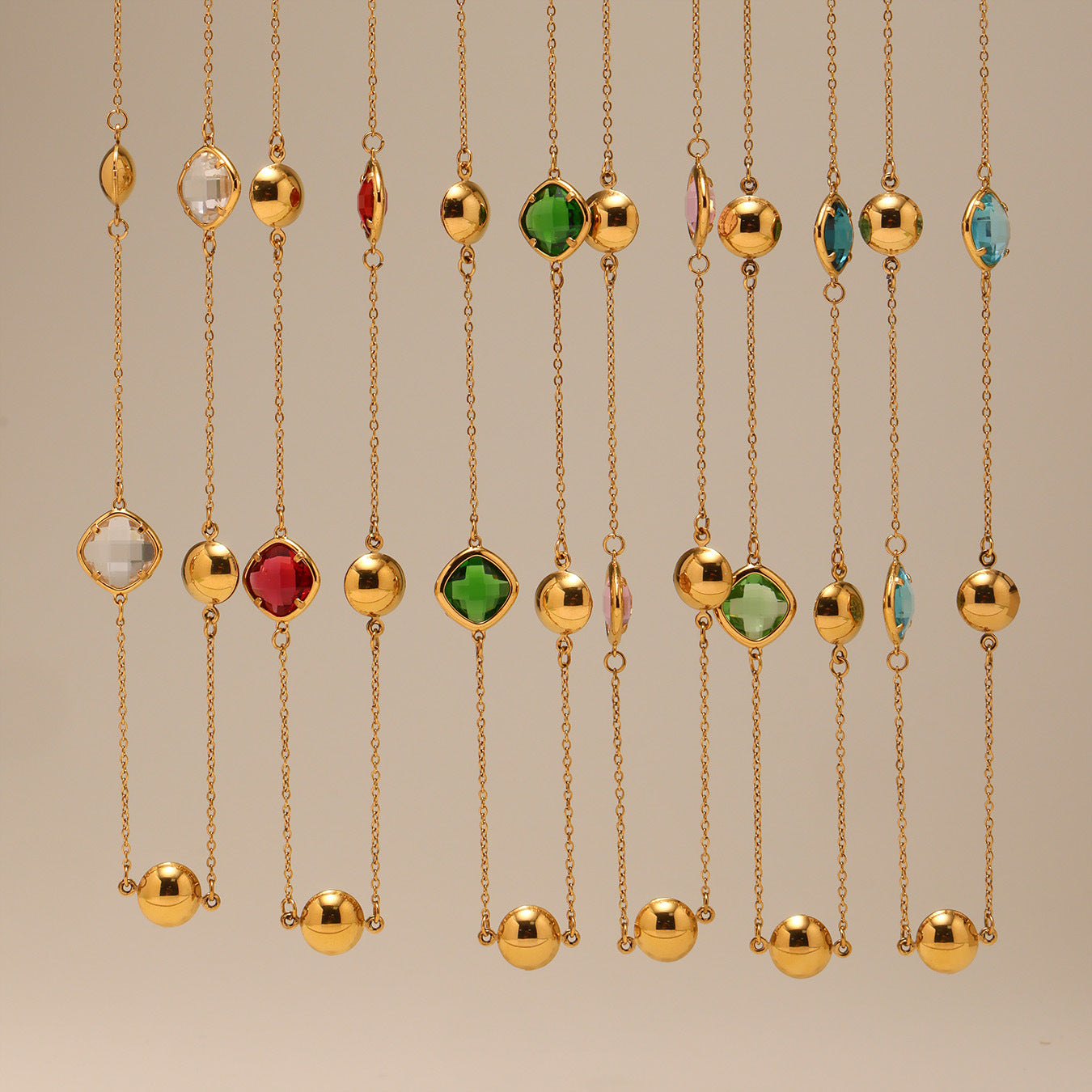 Collier Long Doré Enigma Super Flash  Verre Tchèque & Acier Inoxydable 18K