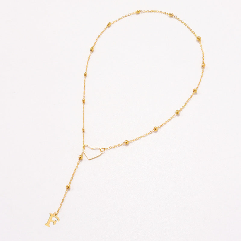 Collier Lettre Personnalisée  Acier Inoxydable Doré avec Cœur & Perles
