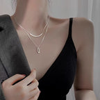 Double Stacked Wear 925 Silver Plated Sweater Necklace Women's 2024 New Specialty Design Sense Niche Clavicle Chain