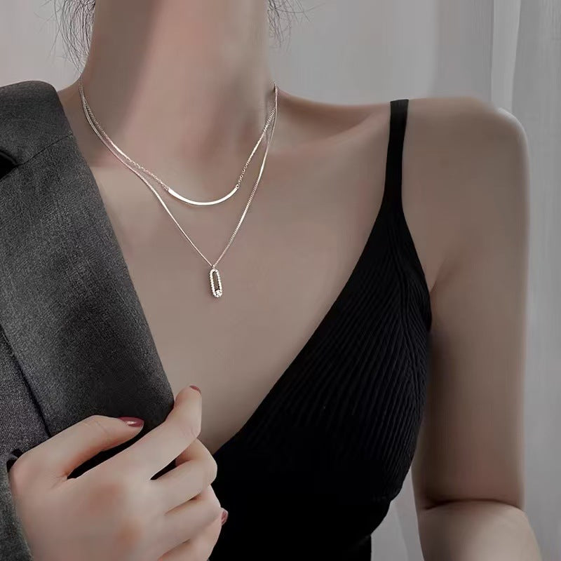 Double Stacked Wear 925 Silver Plated Sweater Necklace Women's 2024 New Specialty Design Sense Niche Clavicle Chain