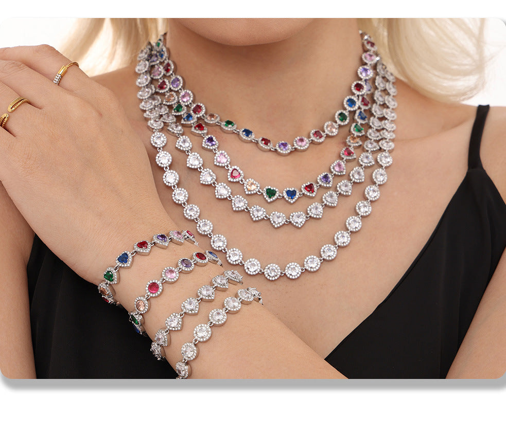 Ensemble Mystery Love  Collier & Bracelet Dorés en Acier Inoxydable et Zircons Colorés