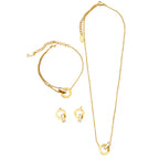 Parure Femme en Acier Inoxydable Doré  Collier, Bracelet et Boucles d'oreilles Cercle avec Zircons