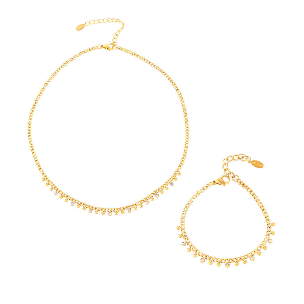 Bracelet à Pampilles et Strass en Acier  Plaqué Or 18K  Chaîne Ajustable Femme