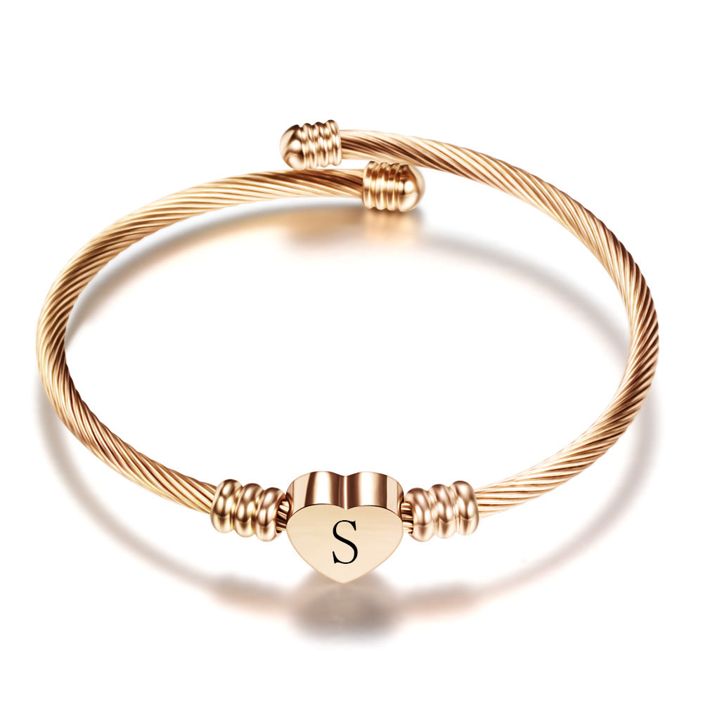 Bracelet Cœur avec Lettre Initiale  Acier Inoxydable Doré ou Argenté
