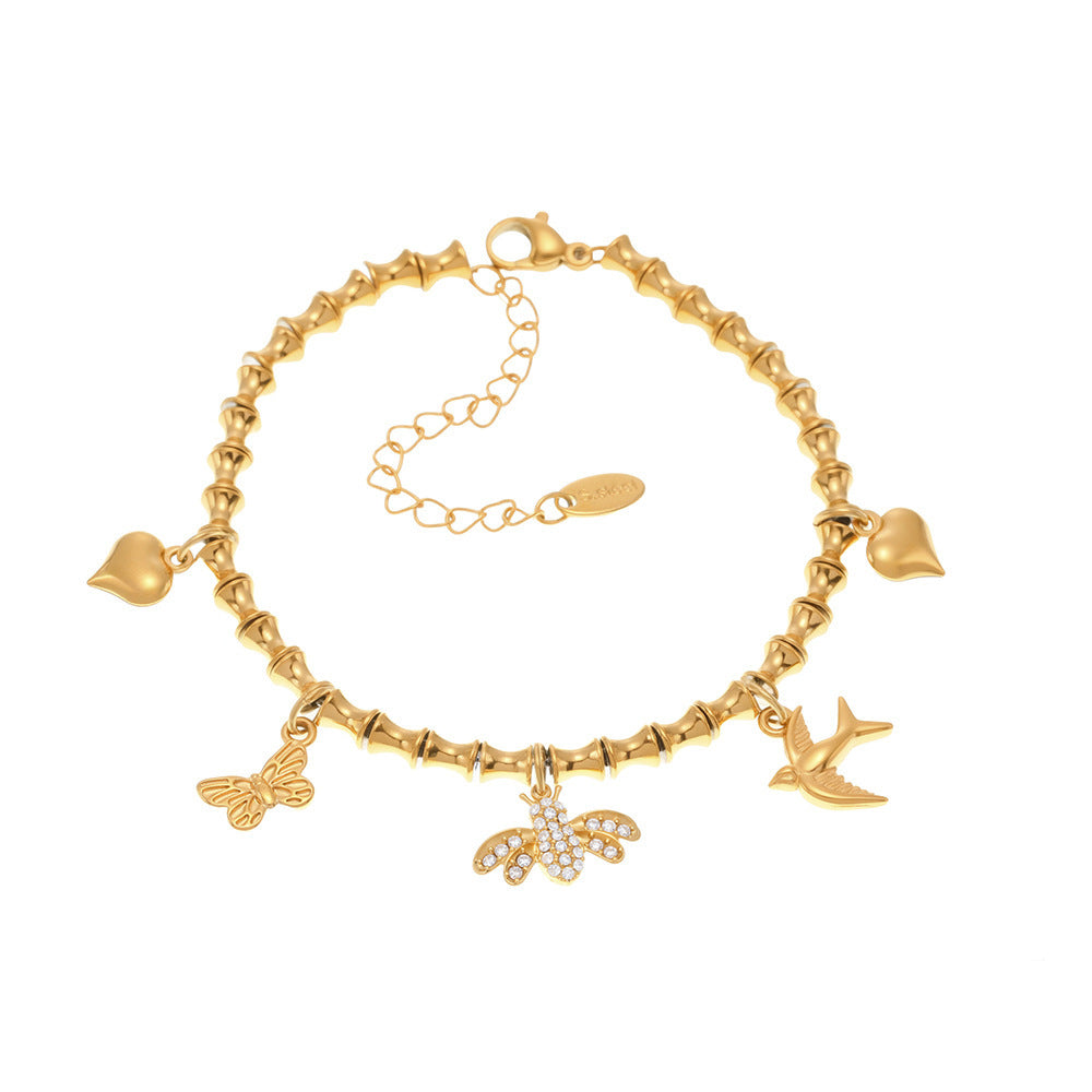 Ferris wheel DIY elements zircon dripping oil bamboo bracelet niche fashion European and American stainless steel new anklet match