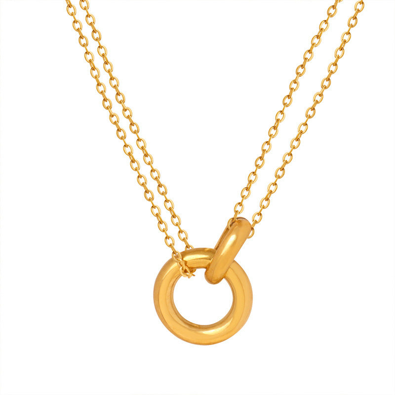 Collier Femme Double Anneaux  Chaîne Dorée & Argentée Style Luxe Minimaliste