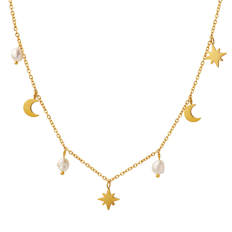 Collier Stars & Moons en Perles d'Eau Douce Naturelles  40+5 cm