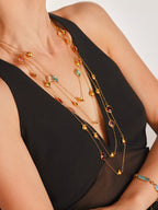 Collier Long Doré Enigma Super Flash  Verre Tchèque & Acier Inoxydable 18K