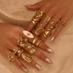 Bague femme large dorée  Anneau design avec billes argentées et dorées en acier inoxydable