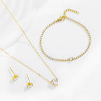 Parure Bijoux Femme  Collier, Bracelet & Boucles Cœur Zircon Doré 18K (Ensemble ou Séparés)