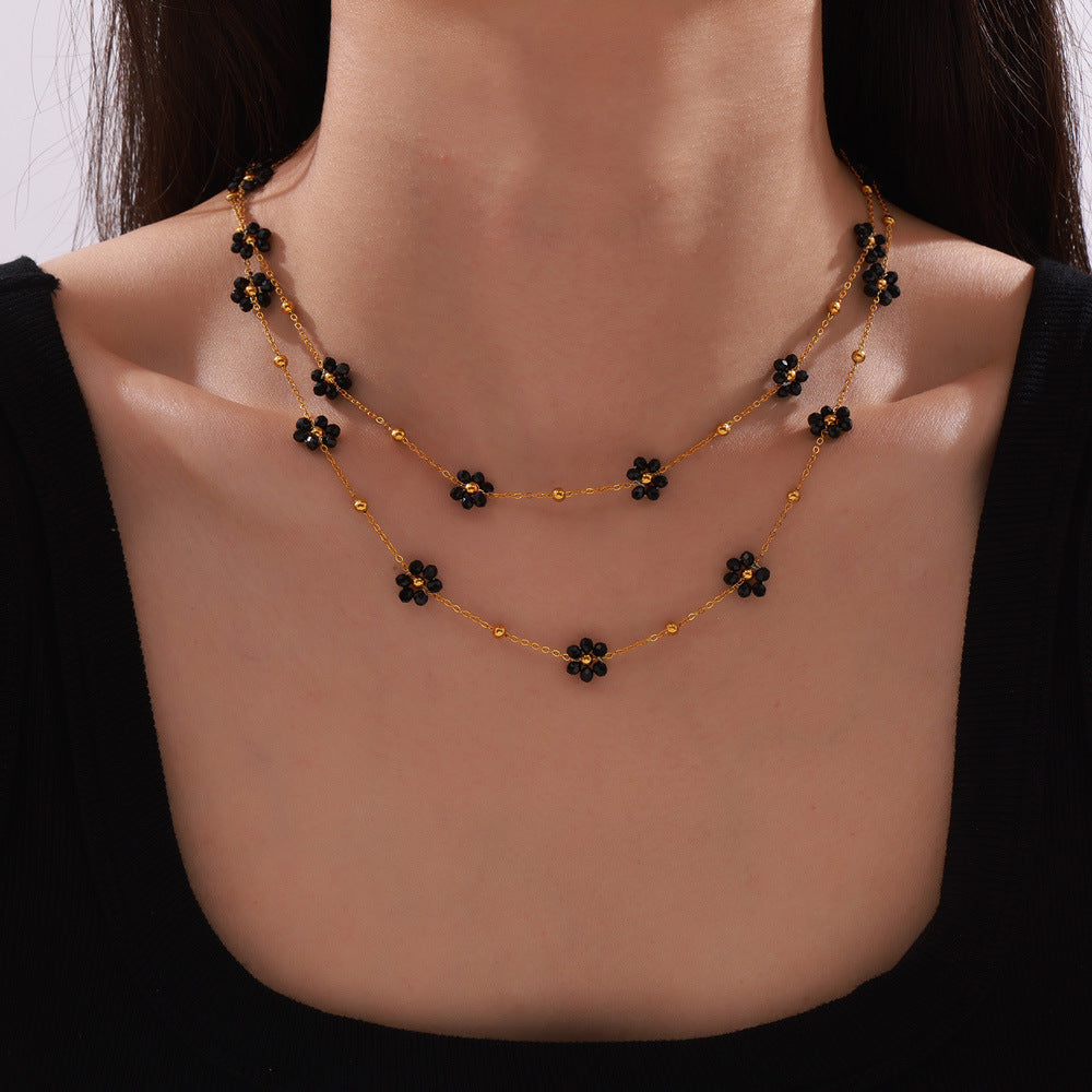 Set Bijou "Fleur Noire" : Collier et Bracelet