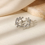 Bague femme feuillage ouverte  Acier inoxydable plaqué or ou argent