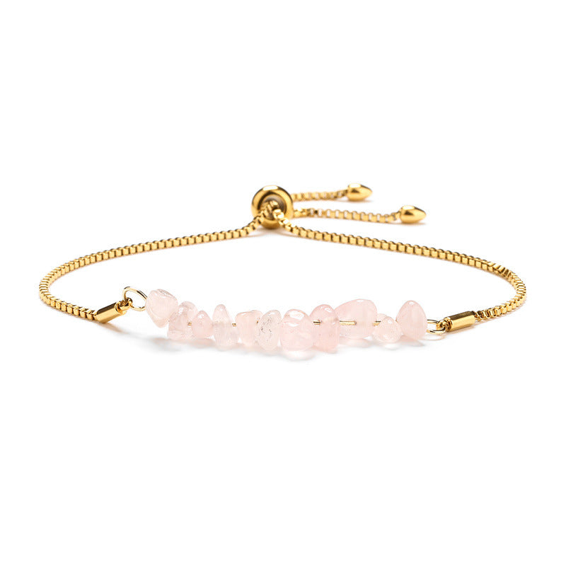 Bracelet pierres naturelles brutes  Acier inoxydable doré ajustable | Bijou énergétique & spirituel femme