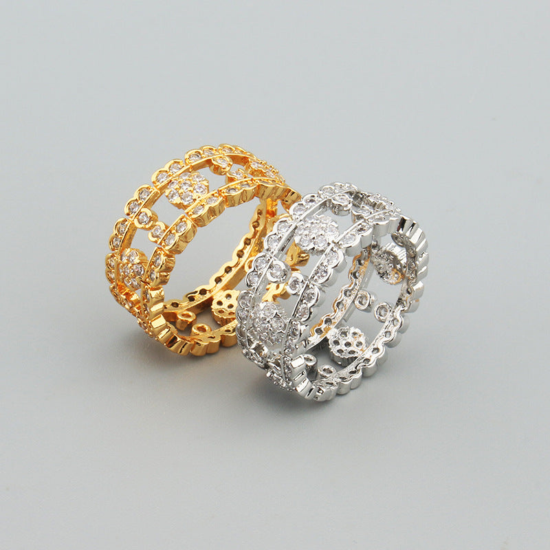 Bague Femme – Anneau Sertie de Pierres en Acier Inoxydable Doré, Argenté ou Or Rose