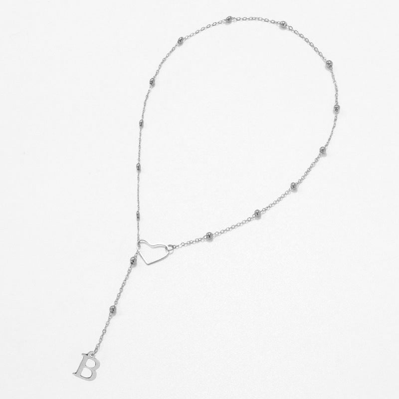 Collier Lettre Personnalisée  Acier Inoxydable Doré avec Cœur & Perles