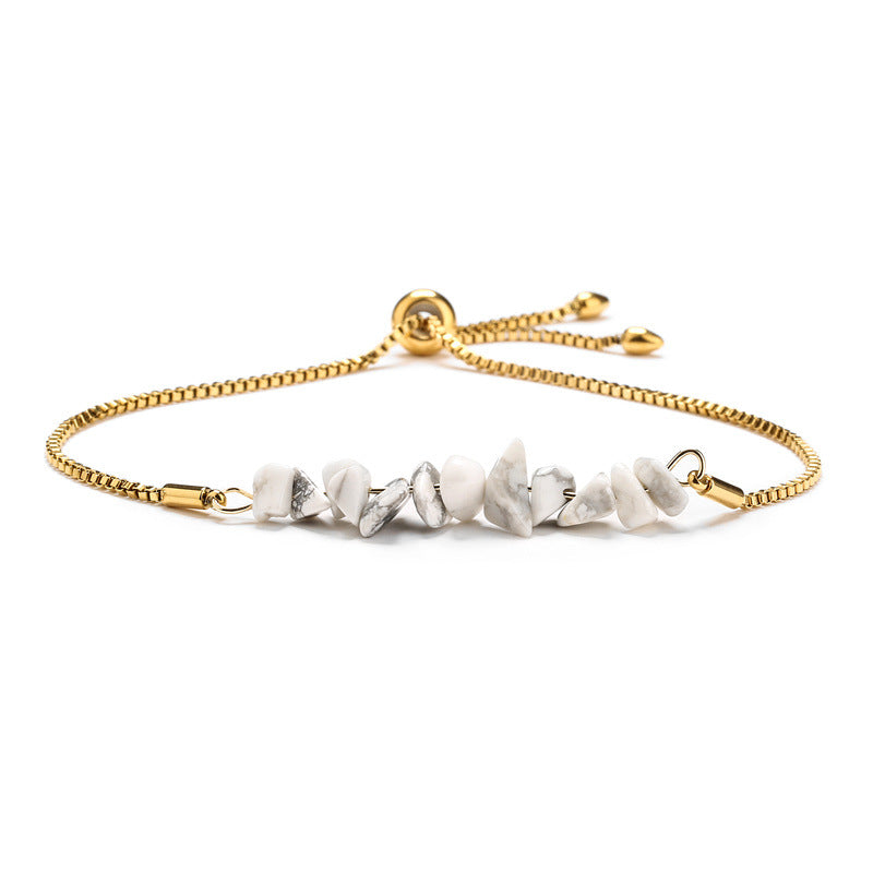 Bracelet pierres naturelles brutes  Acier inoxydable doré ajustable | Bijou énergétique & spirituel femme