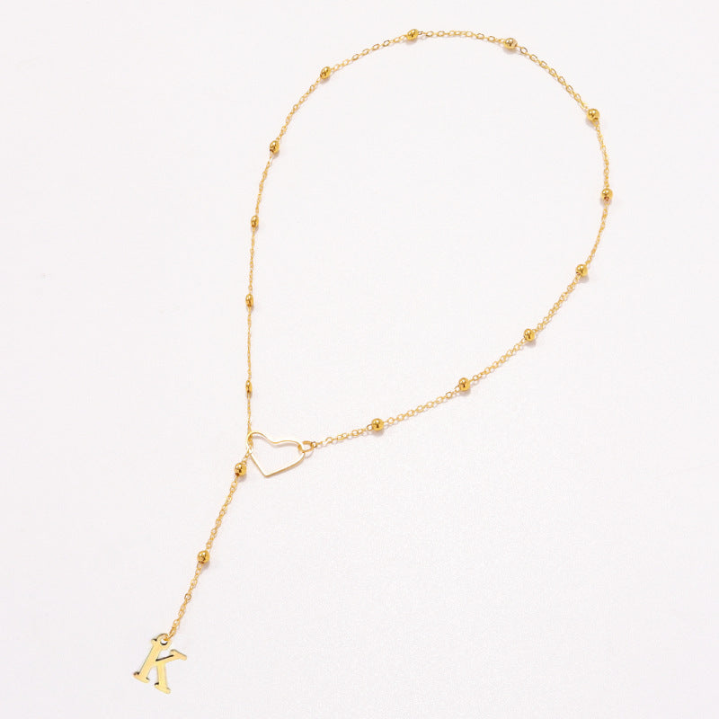 Collier Lettre Personnalisée  Acier Inoxydable Doré avec Cœur & Perles