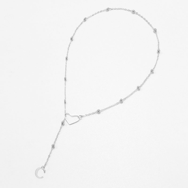Collier Lettre Personnalisée  Acier Inoxydable Doré avec Cœur & Perles