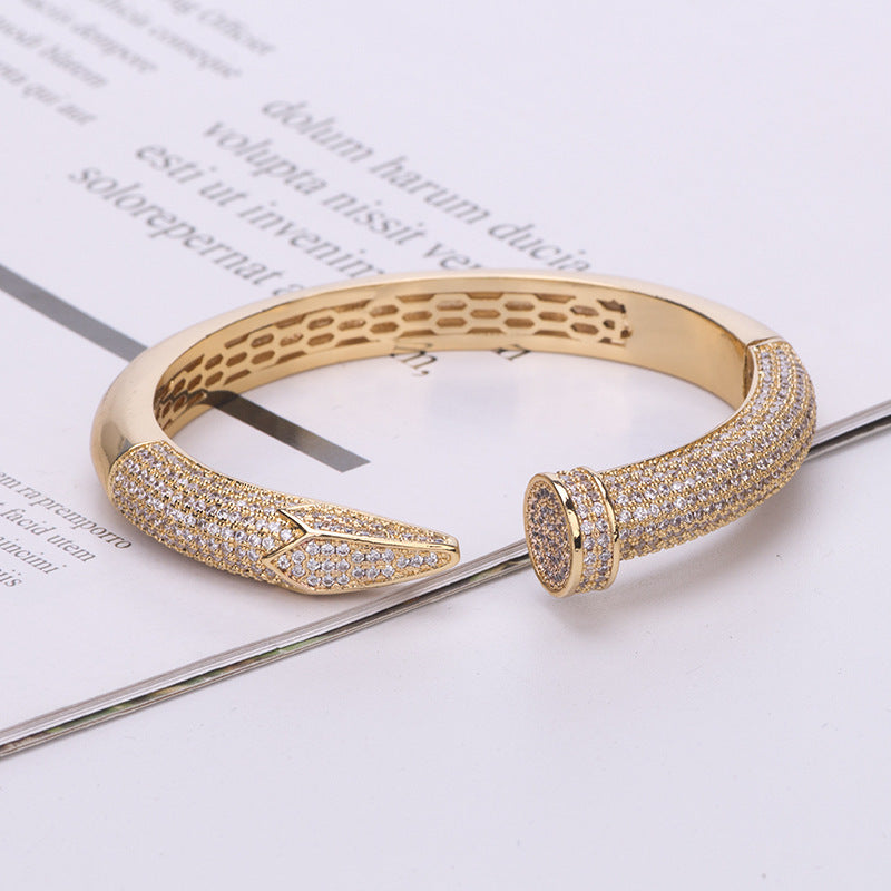 Bracelet Large Clou Acie doré à l'or fin serti de zircon
