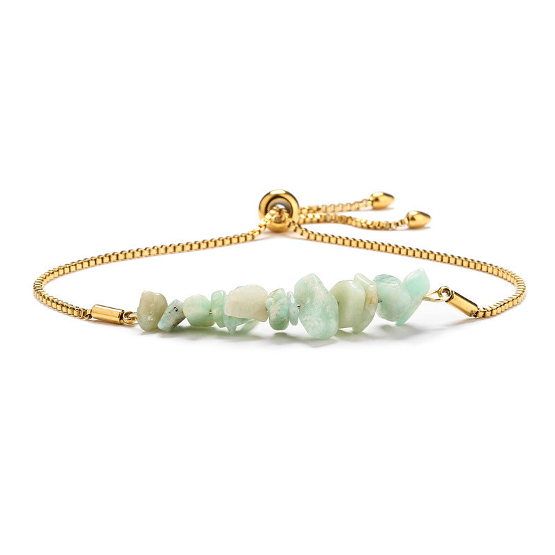 Bracelet pierres naturelles brutes  Acier inoxydable doré ajustable | Bijou énergétique & spirituel femme