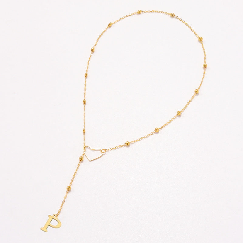 Collier Lettre Personnalisée  Acier Inoxydable Doré avec Cœur & Perles