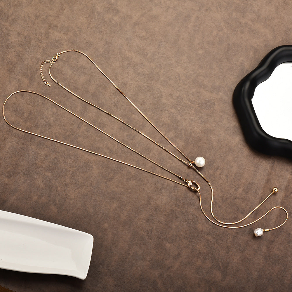 Sautoir Lariat Fin à Perle  Chaîne Longue Réglable Élégance